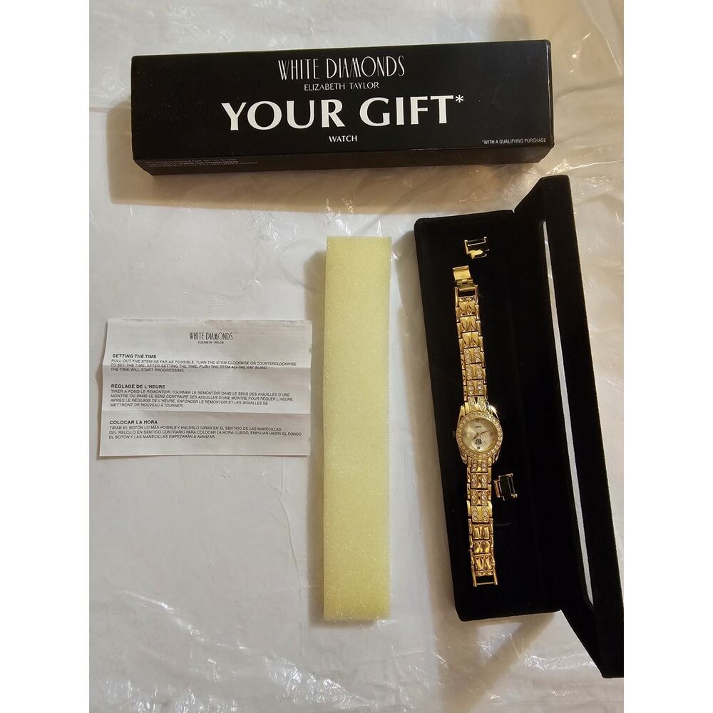 Elizabeth Taylor White Diamonds Quartz Watch New In Original Box & Paper LOOK!